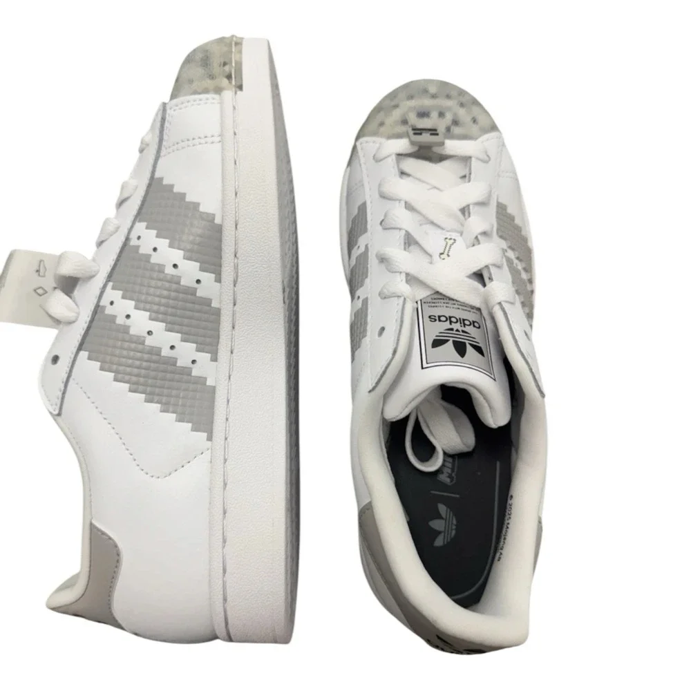 Adidas Minecraft Unisex Kids White Grey JP8082 Superstar II J Size 6.5 / 8W